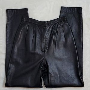 Black Ultra High Waist 100% Lambskin Leather Tapered Leg Pants Size 4